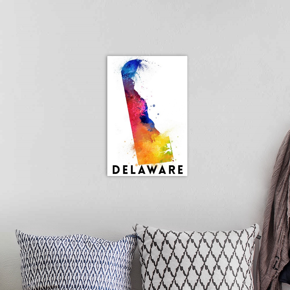 A bohemian room featuring Delaware - State Abstract Watercolor