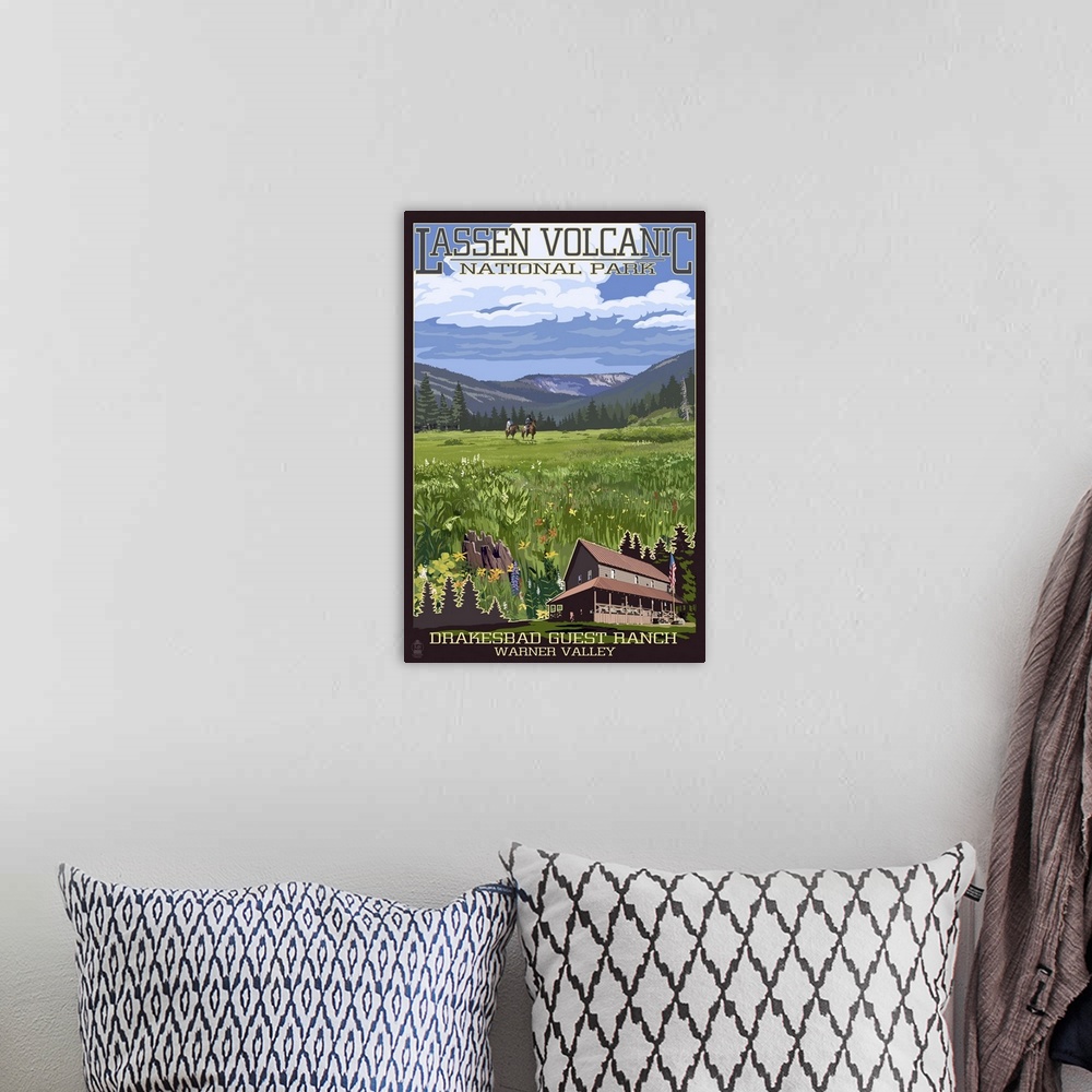 A bohemian room featuring Drakesbad Valley - Lassen Volcanic National Park, CA: Retro Travel Poster