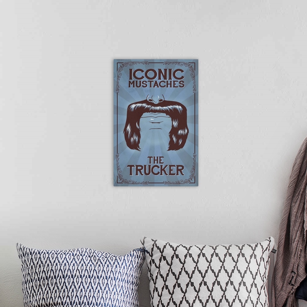 A bohemian room featuring Iconic Mustaches - Trucker: Retro Poster Art