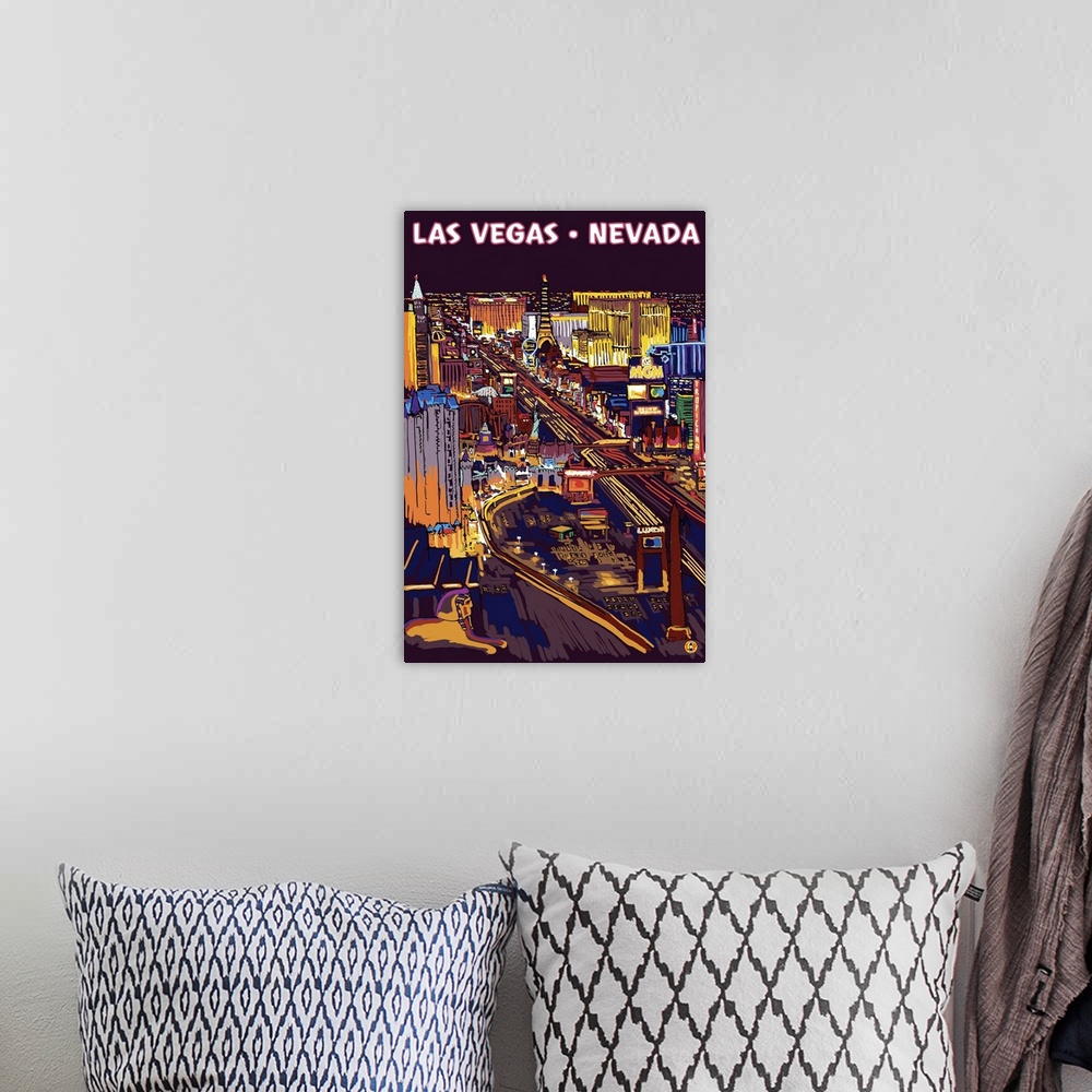 A bohemian room featuring Las Vegas Strip at Night: Retro Travel Poster