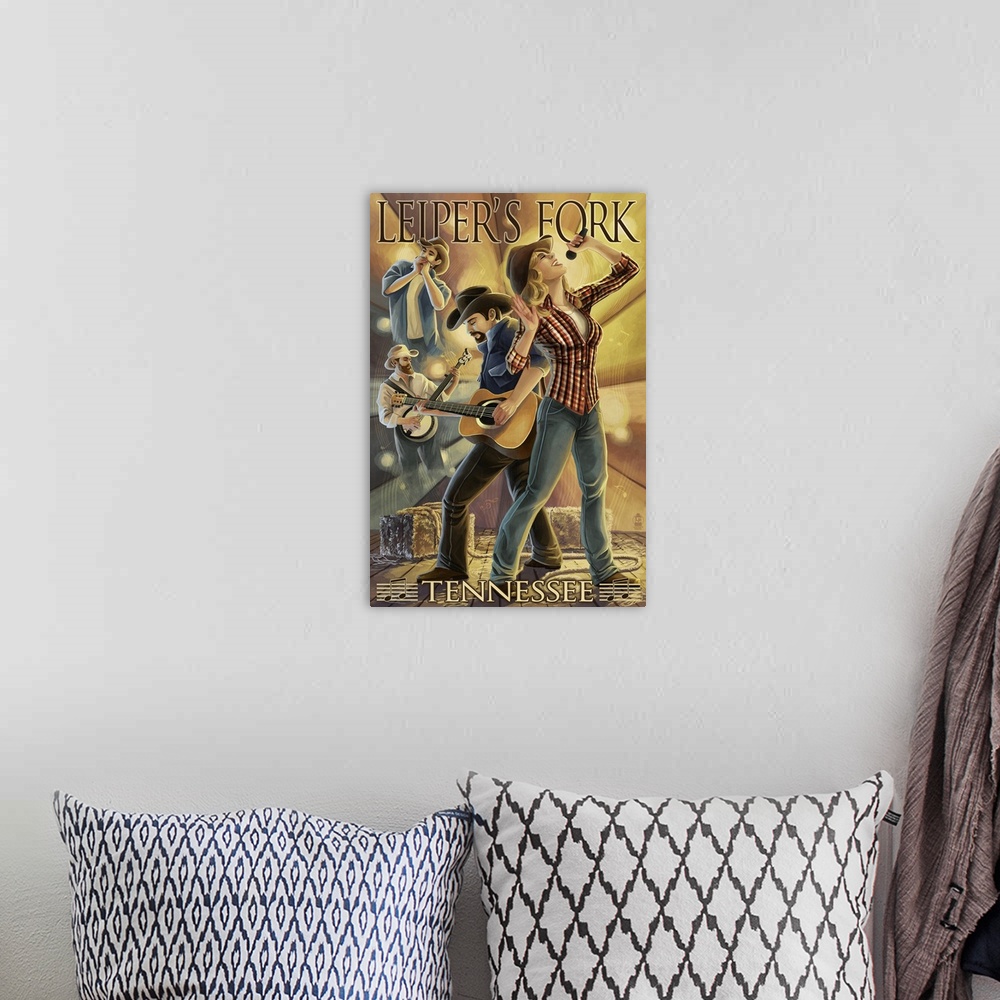 A bohemian room featuring Leiper's Fork, Tennessee - Country Band: Retro Travel Poster