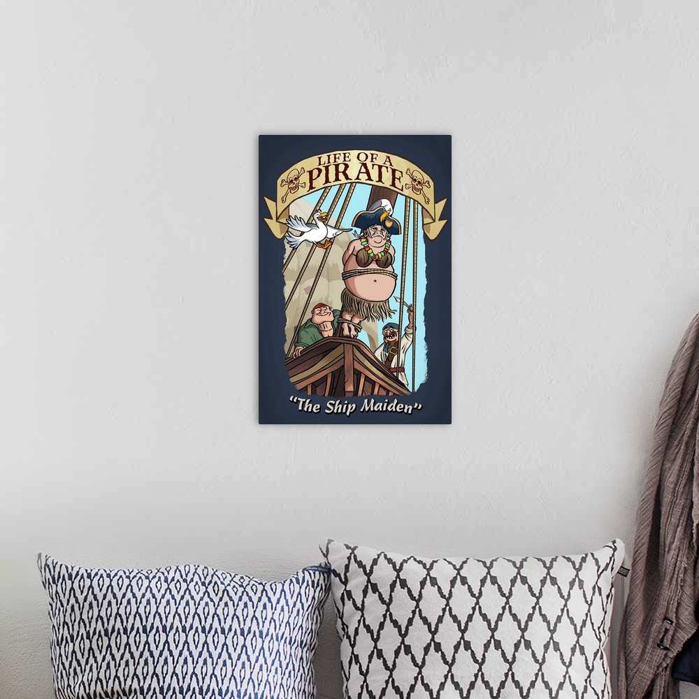 A bohemian room featuring Pirate illustration with "Life of a Pirate, The Ship Maiden".