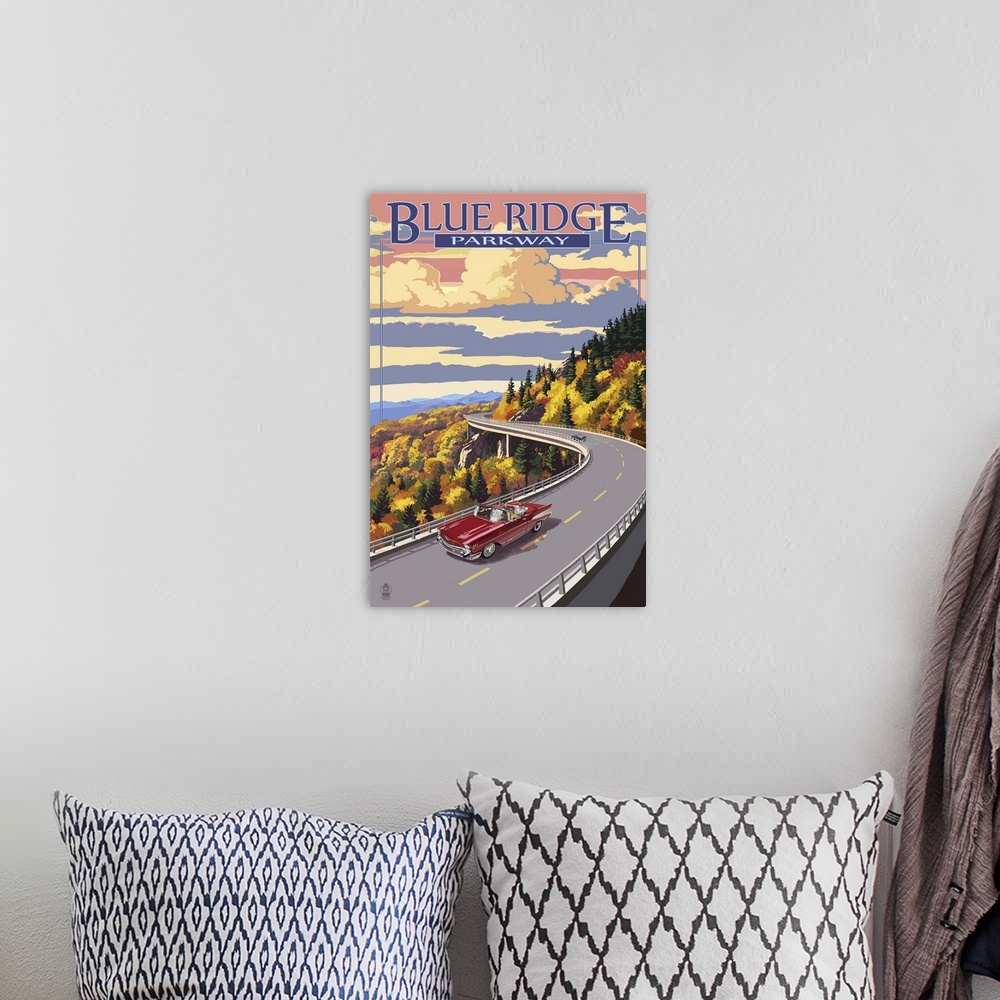 A bohemian room featuring Linn Cove Viaduct - Blue Ridge Parkway: Retro Travel Poster