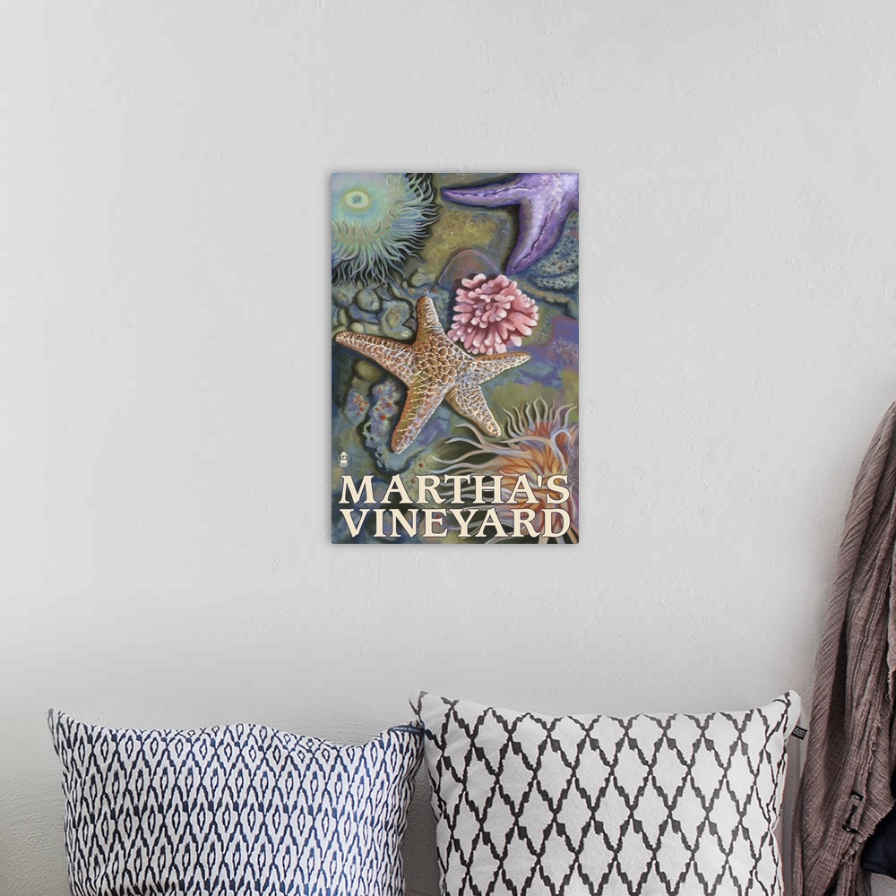 A bohemian room featuring Martha's Vineyard - Tidepools: Retro Travel Poster
