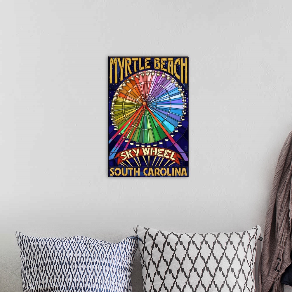 A bohemian room featuring Myrtle Beach, South Carolina - SkyWheel: Retro Travel Poster