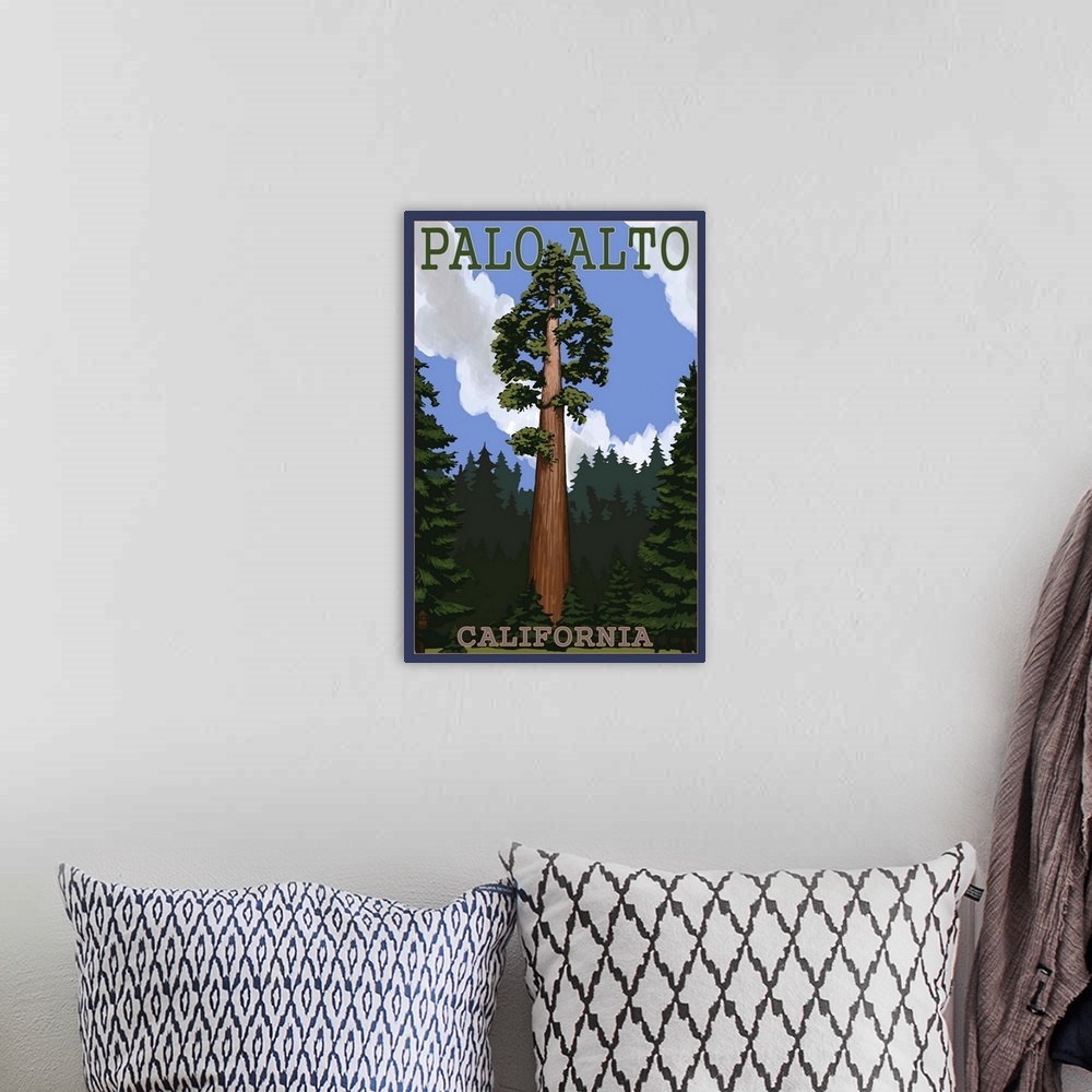 A bohemian room featuring Palo Alto, California - California Redwoods: Retro Travel Poster
