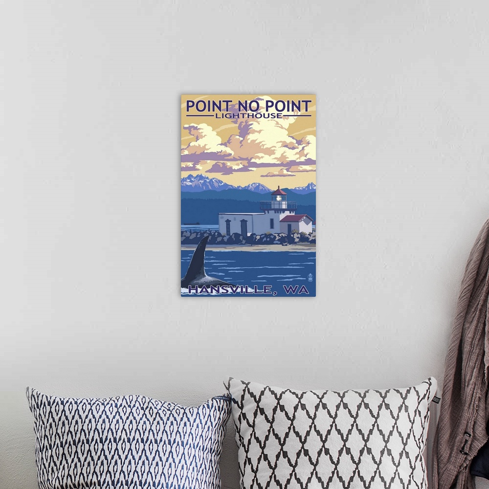 A bohemian room featuring Point No Point Lighthouse - Hansville, WA: Retro Travel Poster