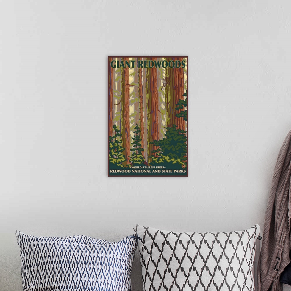 A bohemian room featuring Redwood National Park, CA: Retro Travel Poster