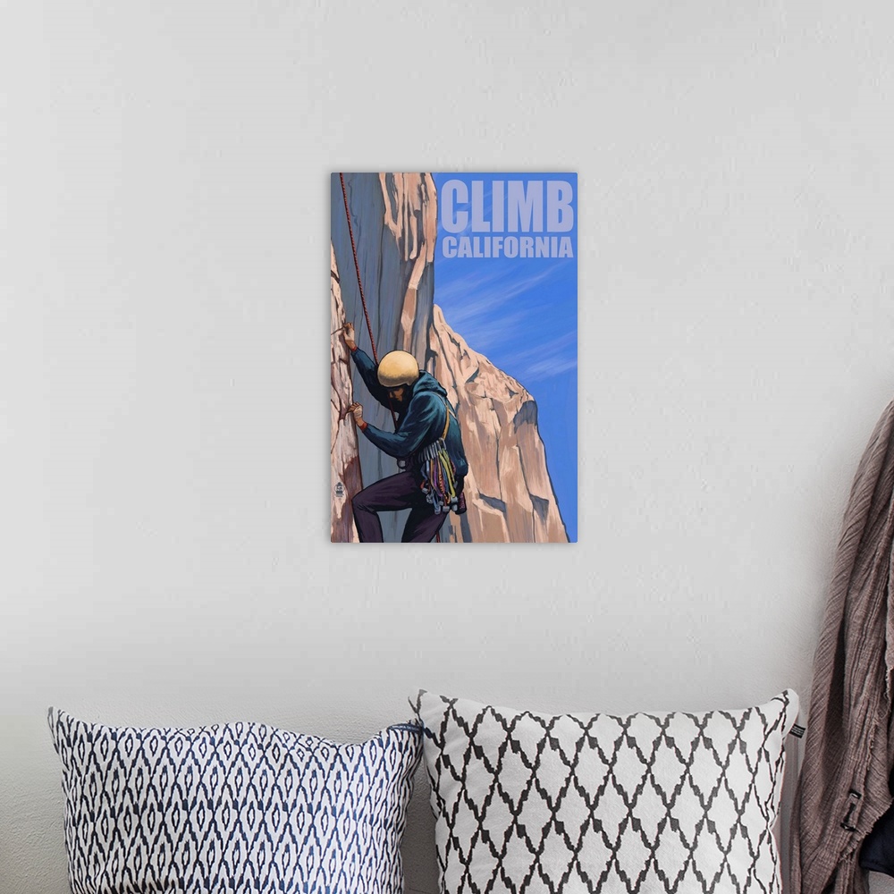 A bohemian room featuring Rock Climber - California: Retro Travel Poster