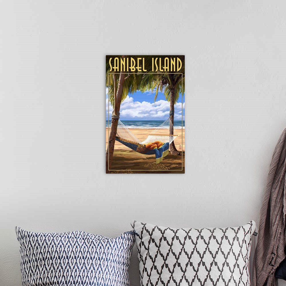 A bohemian room featuring Sanibel Island, Florida - Hammock: Retro Travel Poster