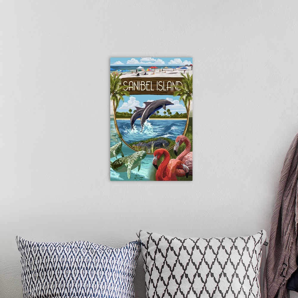 A bohemian room featuring Sanibel Island, Florida - Montage : Retro Travel Poster