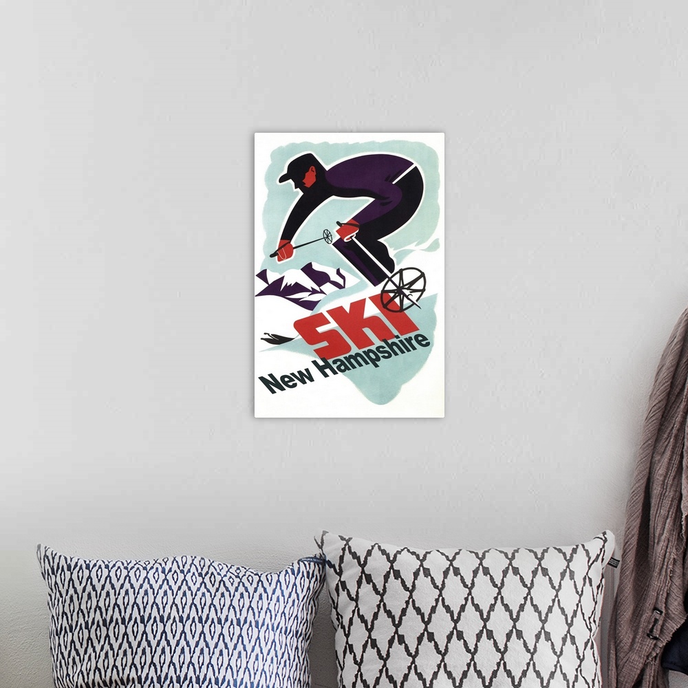 A bohemian room featuring Ski New Hampshire - Retro Skier: Retro Travel Poster
