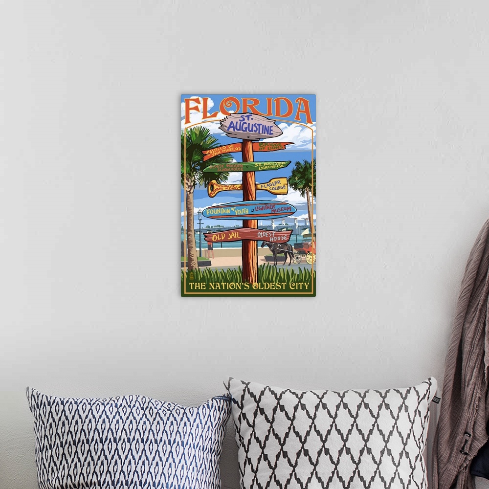 A bohemian room featuring St. Augustine, Florida - Sign Destinations: Retro Travel Poster