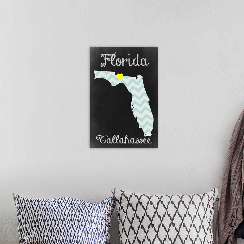 A bohemian room featuring Tallahassee, Florida, Chalkboard State Heart