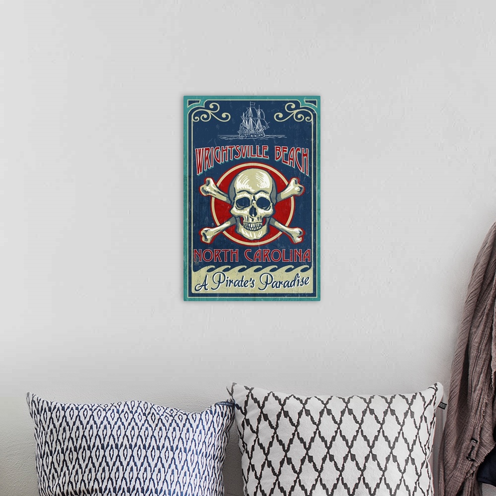 A bohemian room featuring Wrightsville Beach, North Carolina, Skull and Crossbones Sign