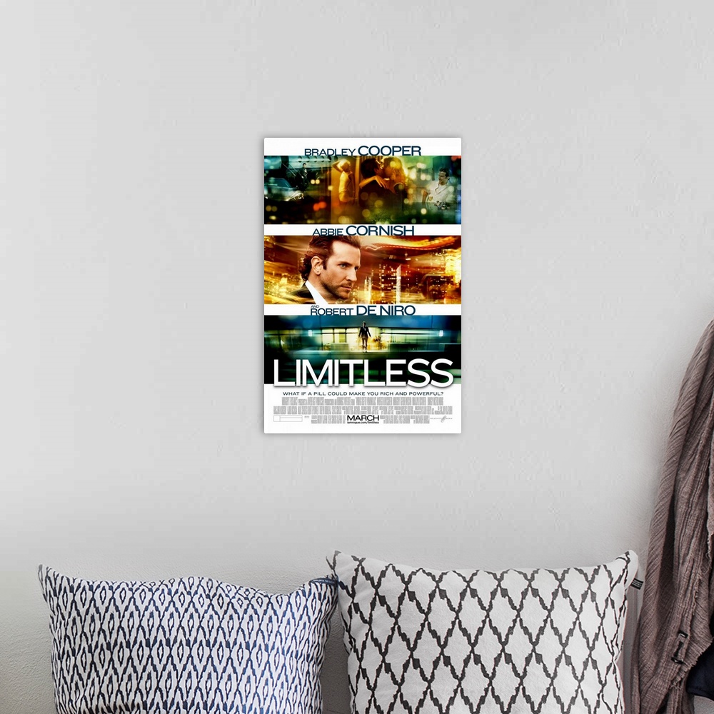 A bohemian room featuring Limitless - Movie Poster