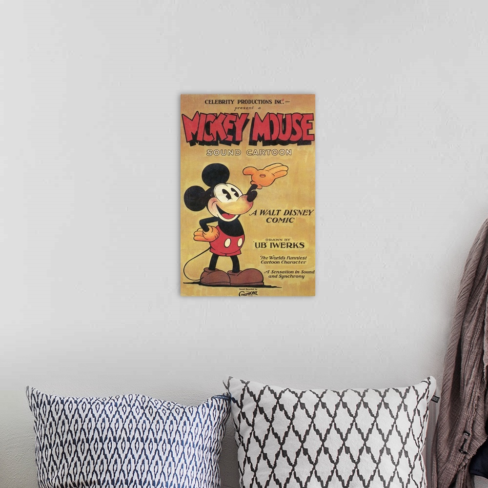 Open Road Brands Disney Mickey Mouse Magician Classic Retro Movie Cover  Gallery Wrapped Canvas Wall Decor - Large Vintage Mickey Mouse Cartoon Wall