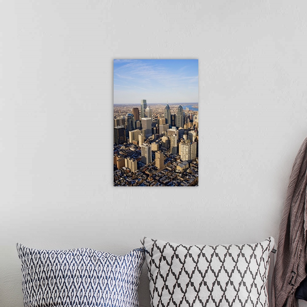 A bohemian room featuring Aerial sunset views of Philiadelphia, Pennsylvania, the City of Brotherly Love