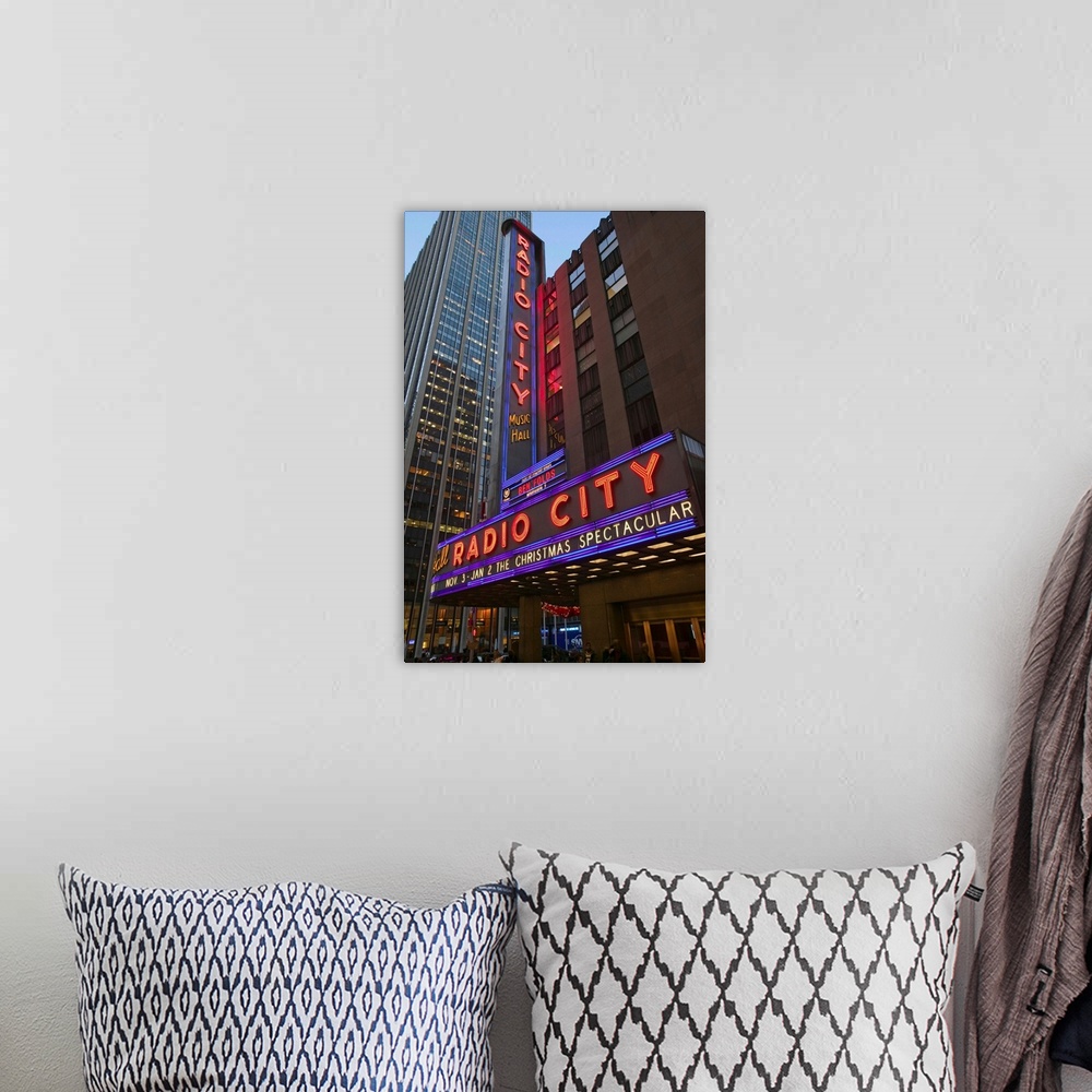 A bohemian room featuring Neon lights of Radio City Music Hall at Rockefeller Center, New York City, New York