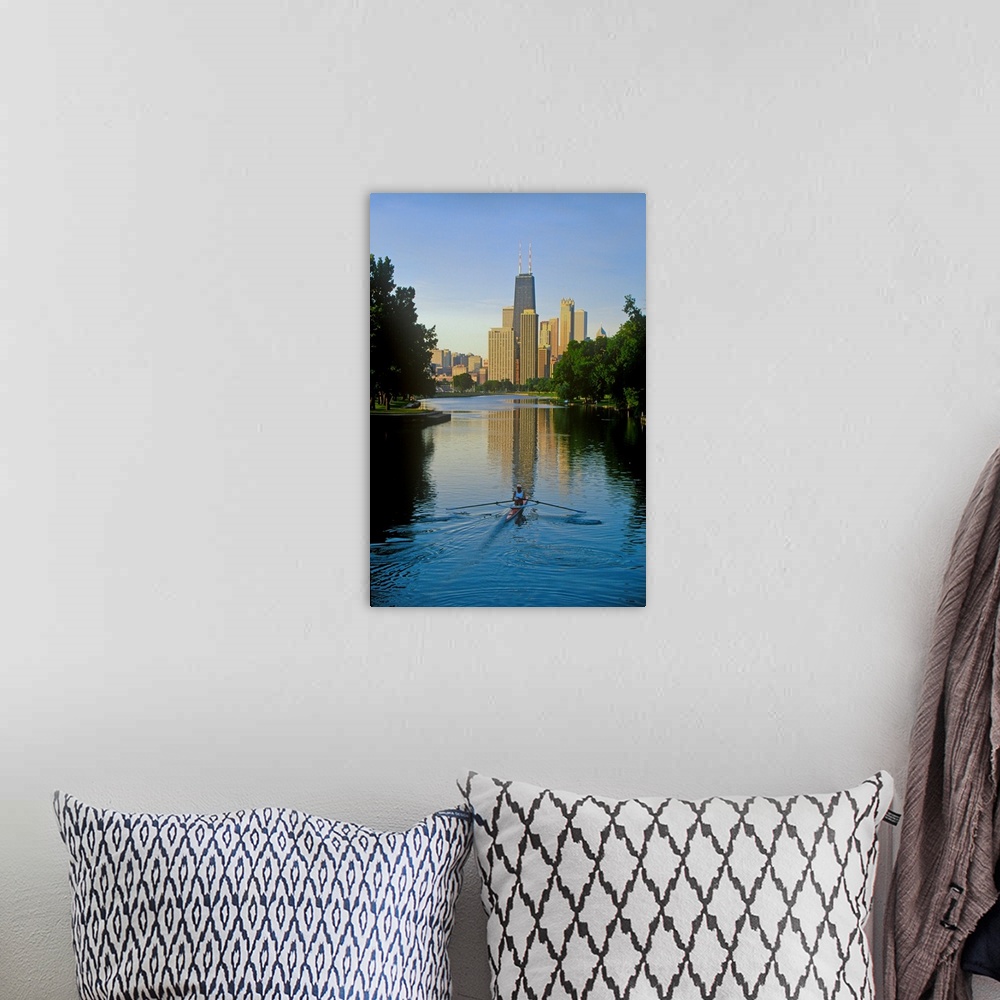 A bohemian room featuring Rower on Chicago River with Skyline