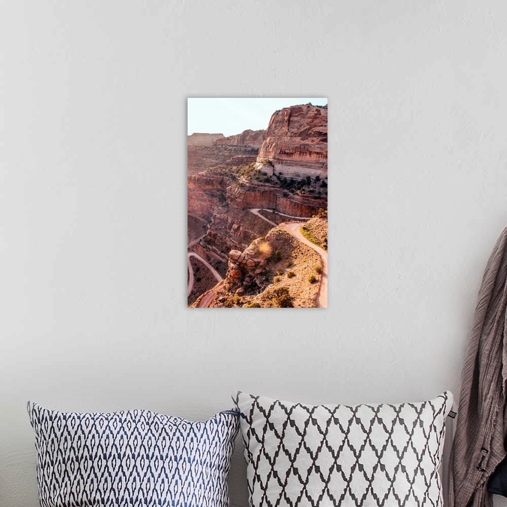 A bohemian room featuring Hairpin turns on Shafer Trail, a dangerous sheer road on the cliffs in Canyonlands National Park,...