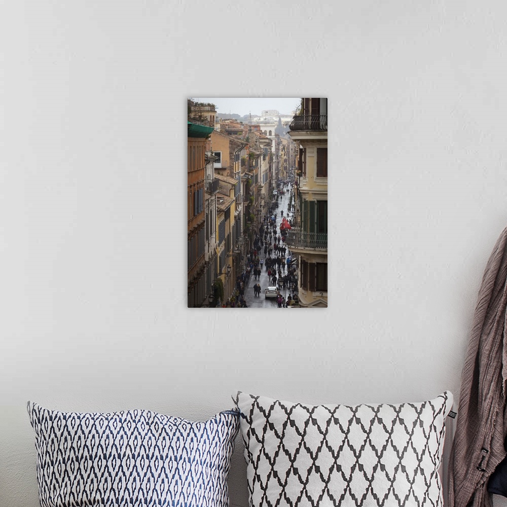 A bohemian room featuring A view down a busy street, Rome, Lazio, Italy