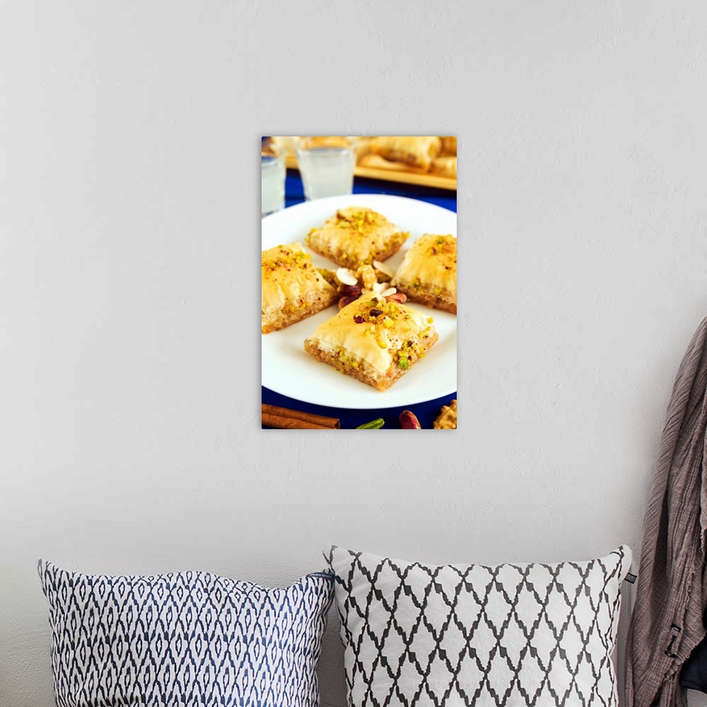 A bohemian room featuring Baklava, filo pastry with honey and pistachios, Greece, Europe