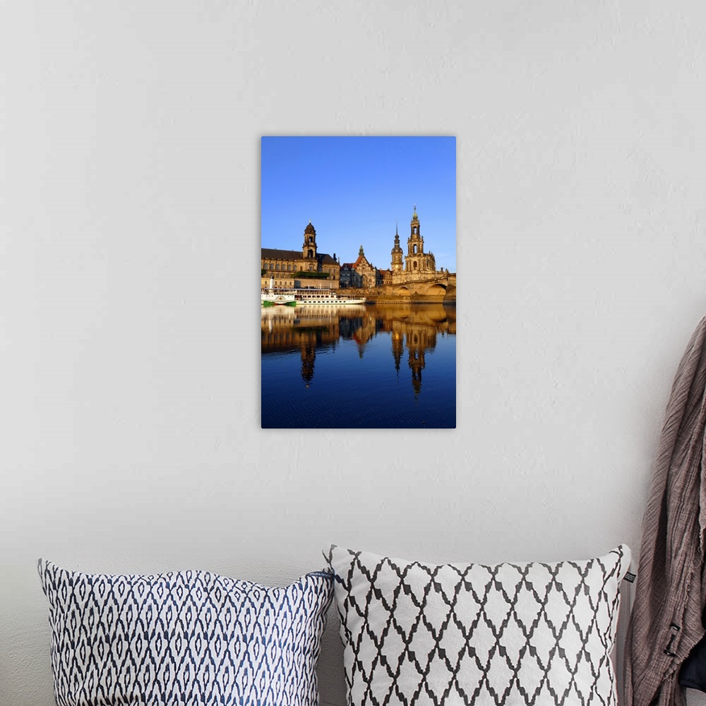 A bohemian room featuring Elbe River and Old Town skyline, Dresden, Saxony, Germany