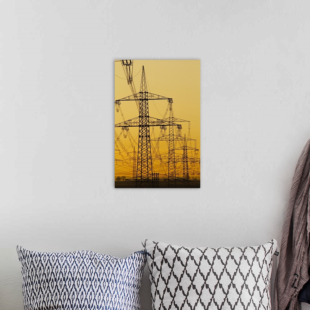 A bohemian room featuring Power lines in morning light, Germany