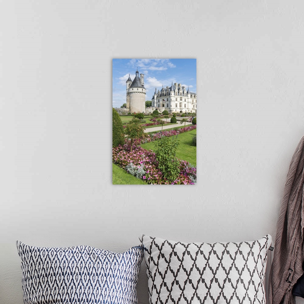 A bohemian room featuring Summer flowers in the park of Chenonceau castle, Chenonceaux, Indre-et-Loire, Centre, France