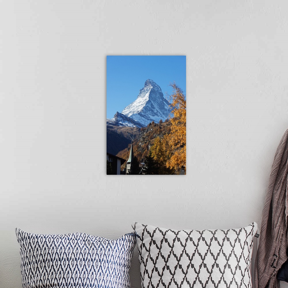A bohemian room featuring The Matterhorn, 4478m, in autumn, Zermatt, Valais, Swiss Alps, Switzerland, Europe