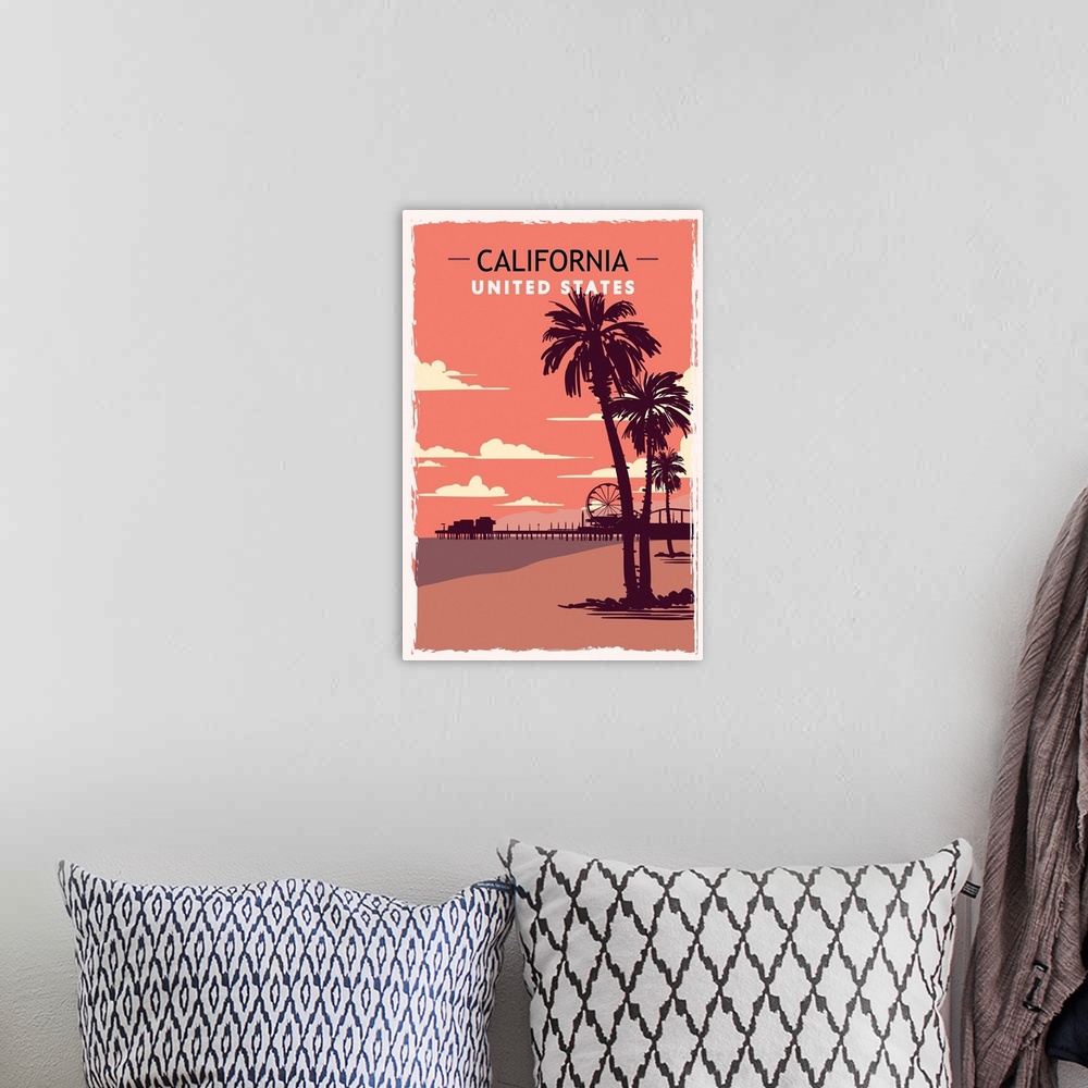 A bohemian room featuring California Modern Vector Travel Poster