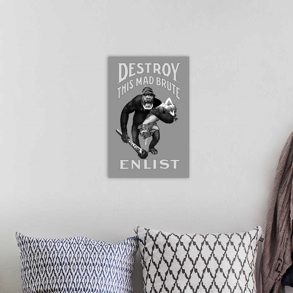 A bohemian room featuring Destroy This Mad Brute propaganda poster.