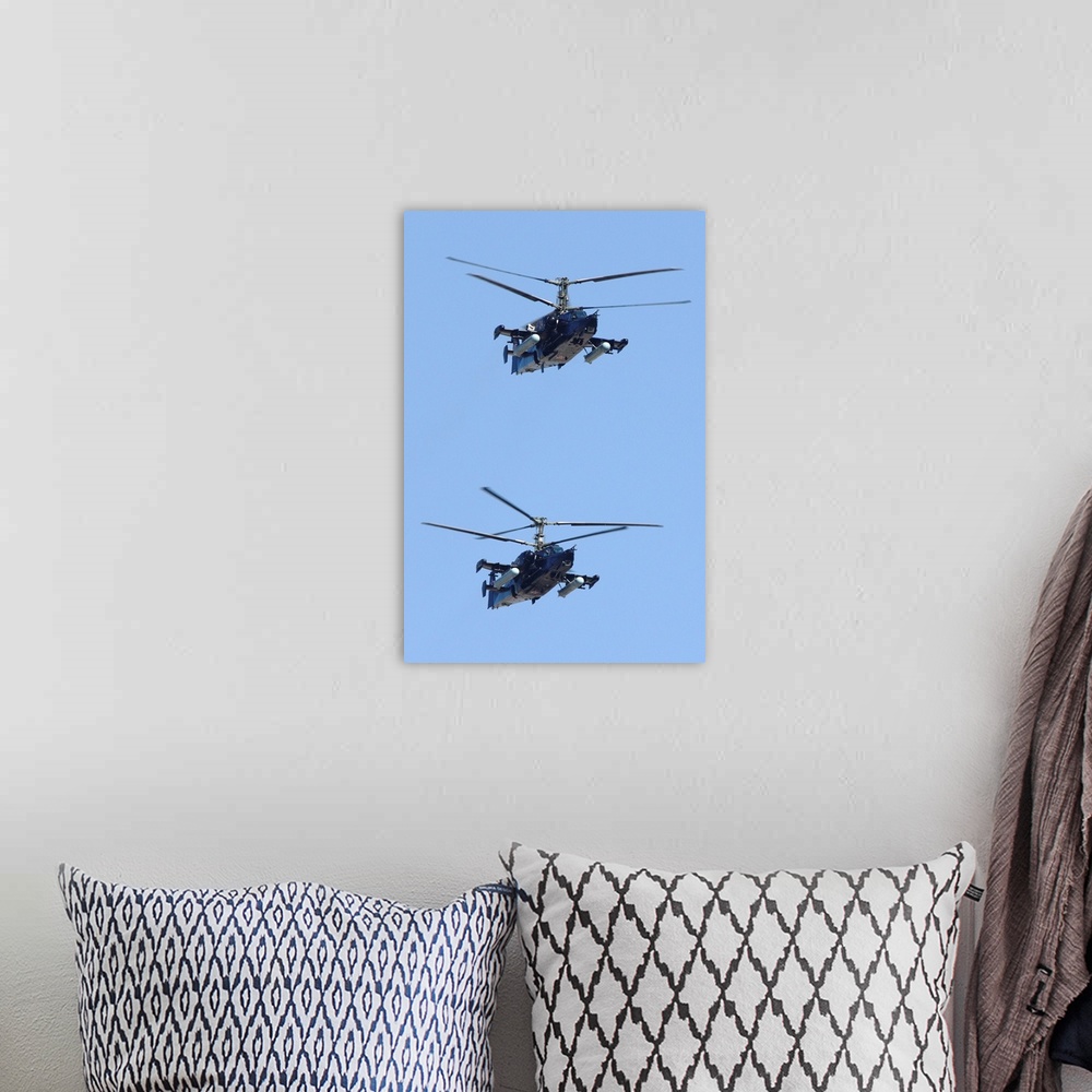 A bohemian room featuring Ka-50 Black Shark attack helicopters of the Russian Air Force.
