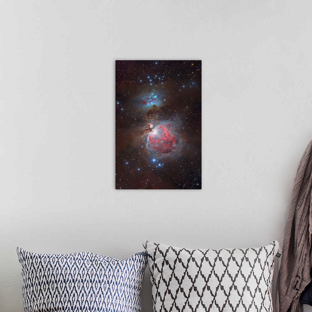 A bohemian room featuring Messier 42, The Great Nebula in Orion and NGC 1977, The Running Man Nebula.