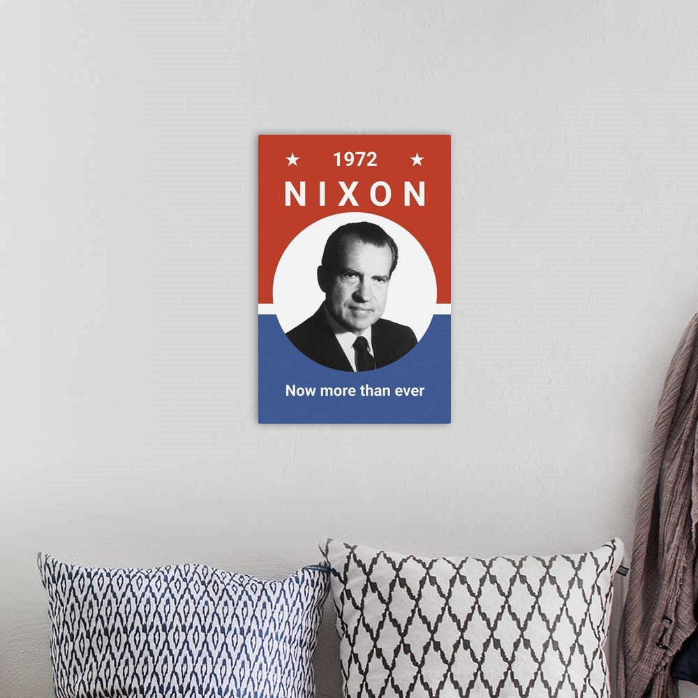 A bohemian room featuring Vintage American history print of President Richard Nixon.