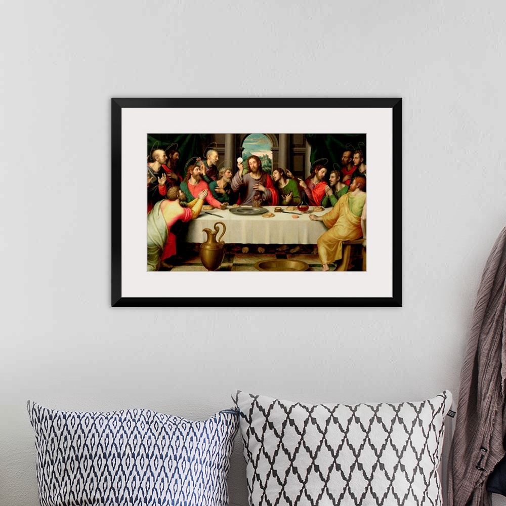 A bohemian room featuring Big classic art depicts the final meal Jesus Christ shared with his Apostles in Jerusalem before ...