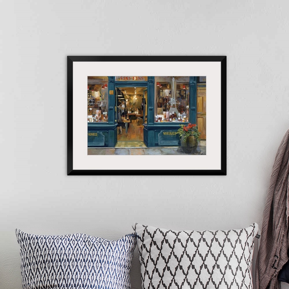 A bohemian room featuring This home docor painting for the living room or kitchen shows the interior of a shop as view from...
