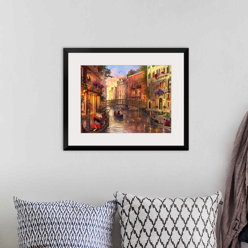 A bohemian room featuring Illustration of an evening sunset in Venice.