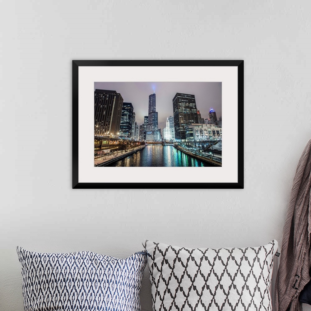 A bohemian room featuring View of Trump International Hotel & Tower Chicago from the William P. Fahey Bridge over Chicago R...