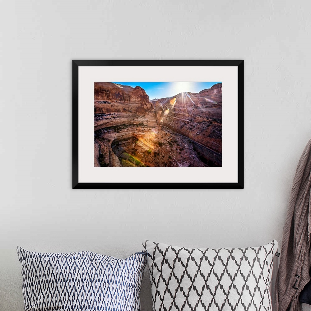 A bohemian room featuring The sun shining on Shafer Canyon, Canyonlands National Park, Utah