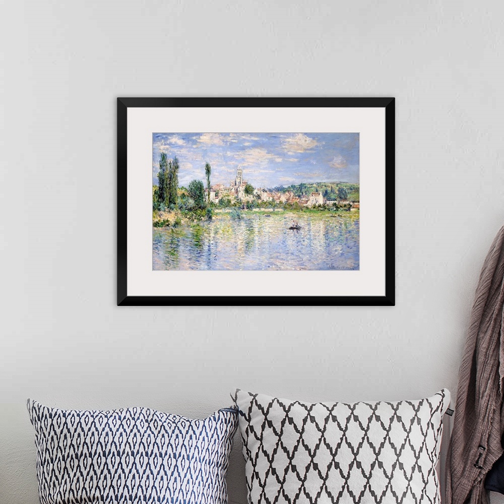 A bohemian room featuring In this view of Vetheuil, seen from the opposite bank of the Seine, the flicker of individual bru...