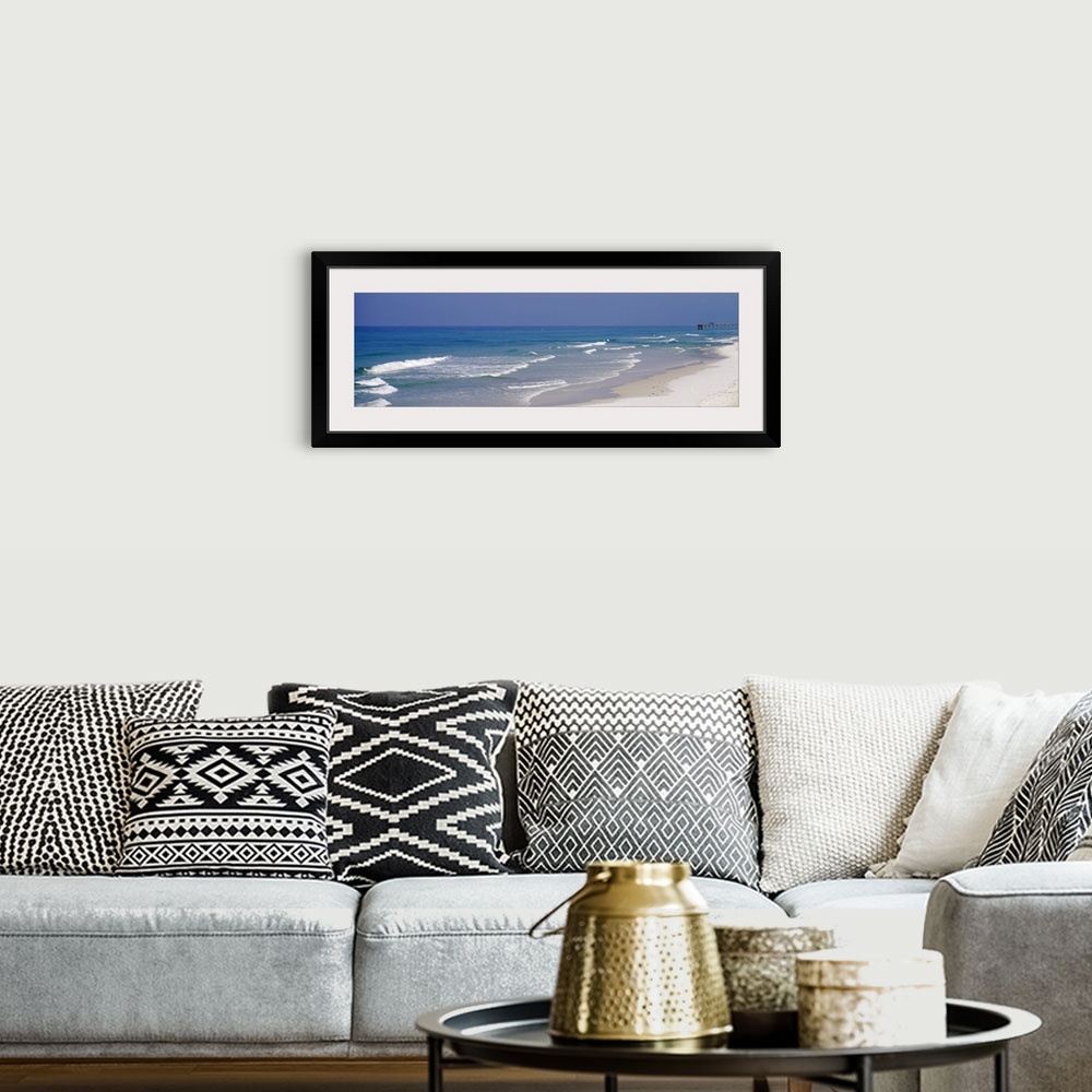 A bohemian room featuring Panoramic photo of waves rushing onto the sandy shoreline in Florida, on the coast of the Atlanti...