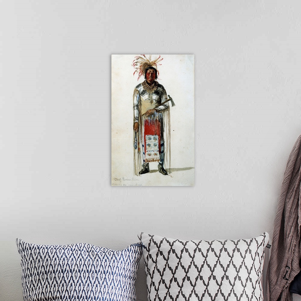 A bohemian room featuring North American Indian : Full-length portrait of an Indian chief of the tribe of Pawnee Ponca. Lit...