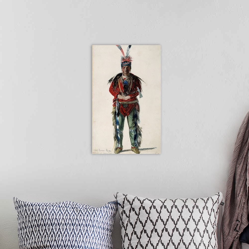 A bohemian room featuring North American Indian : Full-length portrait of an Indian chief of the tribe of Pawnee Ponca. Lit...