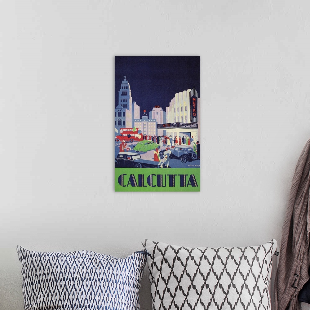 A bohemian room featuring Travel Poster for Calcutta, India