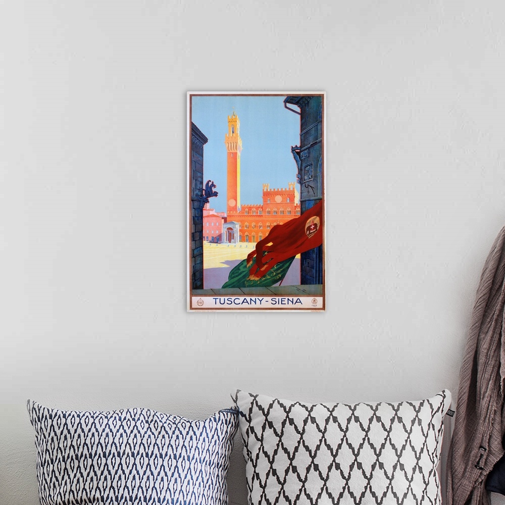A bohemian room featuring Tuscany-Siena Travel Poster