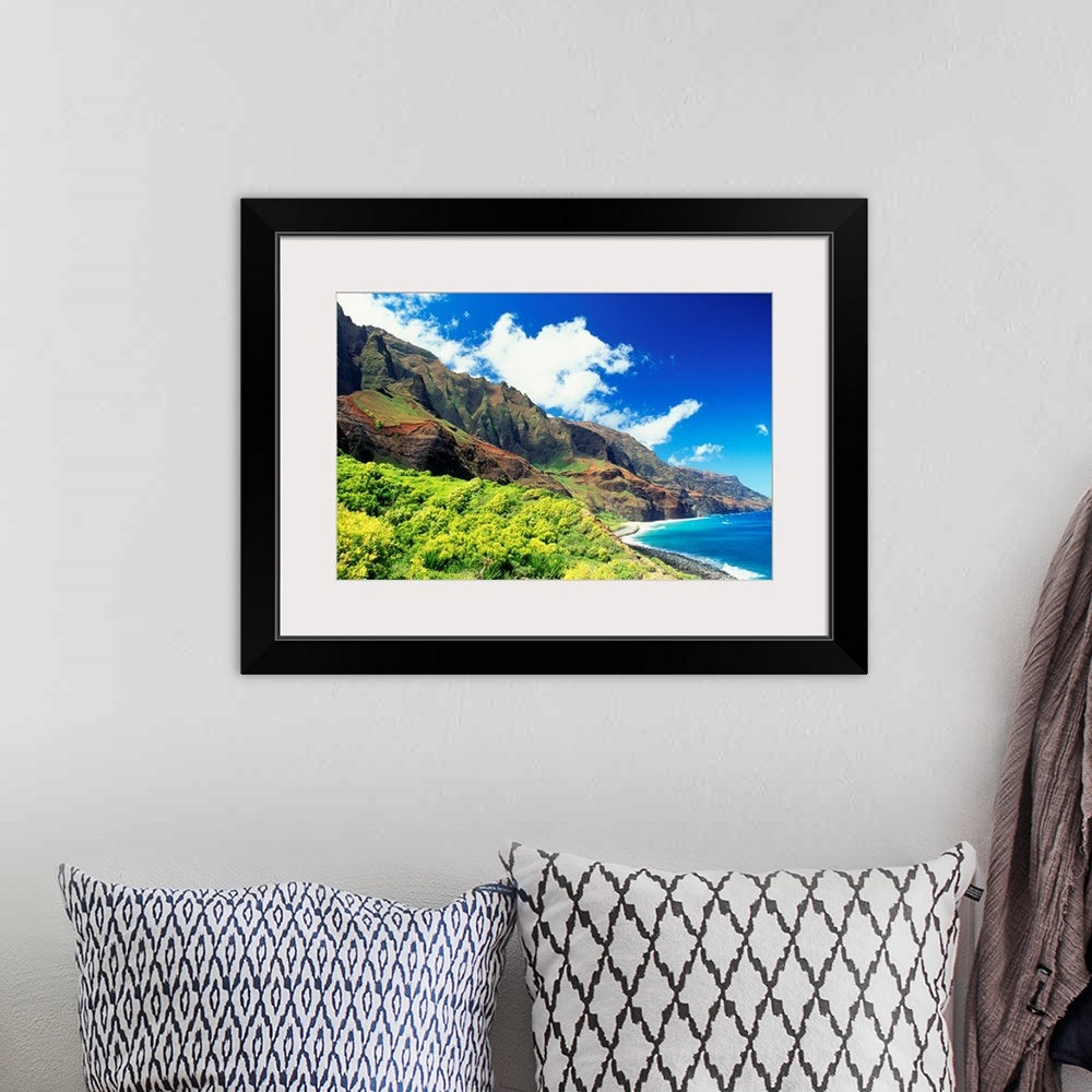 A bohemian room featuring Hawaii, Kauai, Napali Coast, Kalalau Valley, Secluded Beach