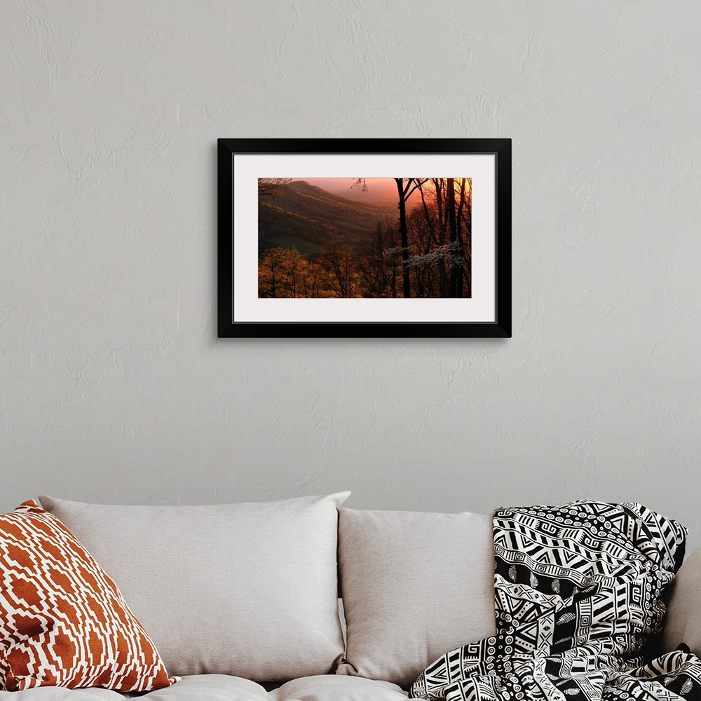 A bohemian room featuring Sunset over a springtime landscape,  Weaverville, North Carolina, United States of America