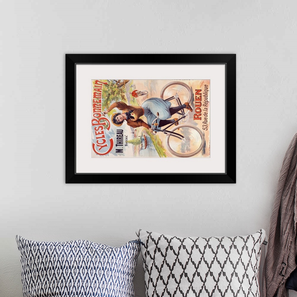 A bohemian room featuring Woman riding her bicycle down a path.
